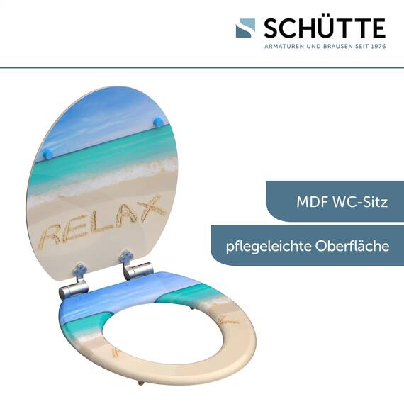 SCHÜTTE WC-Sitz Relax mit Absenkautomatik aus Holz, Toilettendeckel aus MDF, Holzkern Toilettensitz mit Klodeckel, Klobrille -und Deckel belastbar bis 175kg, Motiv