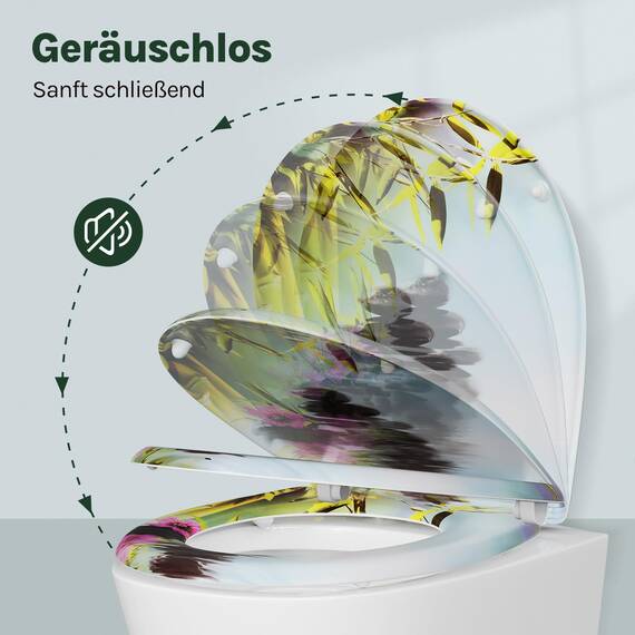 WOLTU Toilettendeckel, WC Sitz mit Absenkautomatik, Klodeckel Klobrille mit Quick-Release-Funktion, O-Form Toilettensitz mit Motiv, Montage von oben unten, 175 kg belastbar der Klobrille