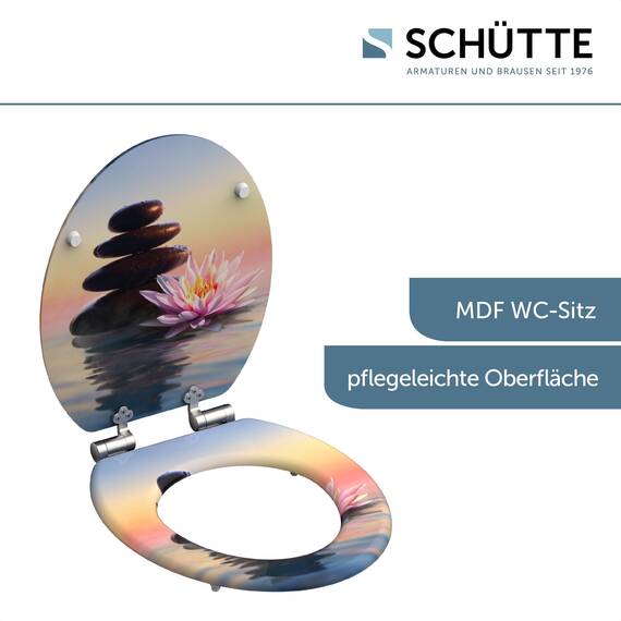 SCHÜTTE WC-Sitz SUNSET mit Absenkautomatik aus Holz | Toilettensitz mit Klodeckel | Holzkern Toilettendeckel mit Motiv (maximale Belastung der Klobrille 175 kg) | Bunt