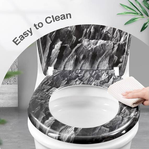 WOLTU Toilettendeckel, WC Sitz mit Absenkautomatik, Klodeckel mit Quick-Release-Funktion, Klobrille O-Form mit Motiv, Montage von oben zu unten, 175 kg belastbar