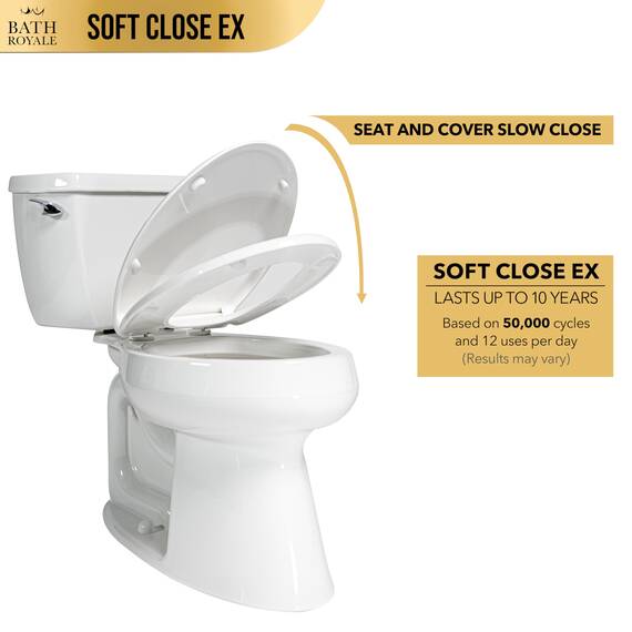 Bath Royale Slow-Close Toilettensitz BR501-00, weiß, länglich, fleckenresistent und leicht zu reinigen, strapazierfähig, passt für alle Toilettenmarken, Executive-Serie