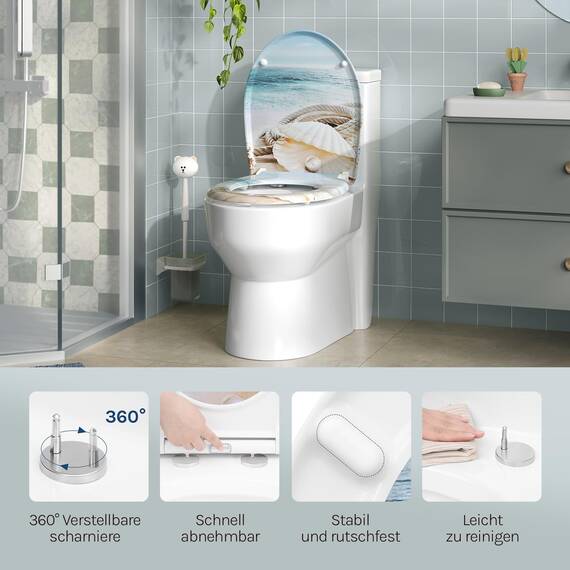 WOLTU Toilettendeckel mit Absenkautomatik Klodeckel WC Sitz Softclose Klobrille mit Quick Release Funktion Duroplast Oval einfache Montage