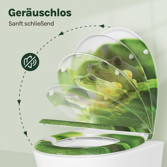 WOLTU Toilettendeckel, WC Sitz mit Absenkautomatik, Klodeckel Klobrille mit Quick-Release-Funktion, O-Form Toilettensitz mit Motiv, Montage von oben unten, 175 kg belastbar der Klobrille