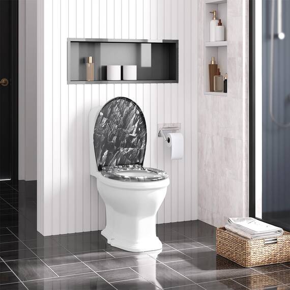 WOLTU Toilettendeckel, WC Sitz mit Absenkautomatik, Klodeckel mit Quick-Release-Funktion, Klobrille O-Form mit Motiv, Montage von oben zu unten, 175 kg belastbar