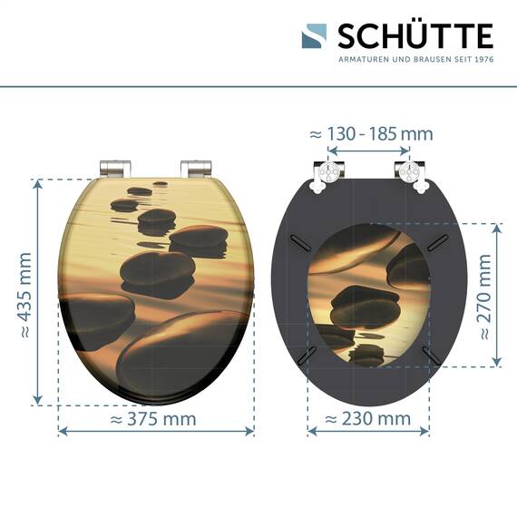 SCHÜTTE WC-Sitz Holzkern SEA STONE, Toilettensitz mit Absenkautomatik, passend für viele handelsübliche WC-Becken, maximale Belastung der Klobrille 150 kg, Motiv auf Brille und Deckel 80127