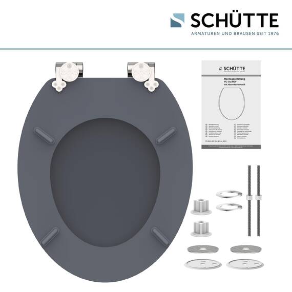 SCHÜTTE WC-Sitz SPIRIT mit Absenkautomatik aus Holz, Toilettendeckel aus MDF, Holzkern Toilettensitz mit Klodeckel, Klobrille -und Deckel belastbar bis 175kg, Anthrazit