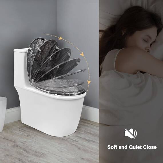 WOLTU Toilettendeckel, WC Sitz mit Absenkautomatik, Klodeckel mit Quick-Release-Funktion, Klobrille O-Form mit Motiv, Montage von oben zu unten, 175 kg belastbar