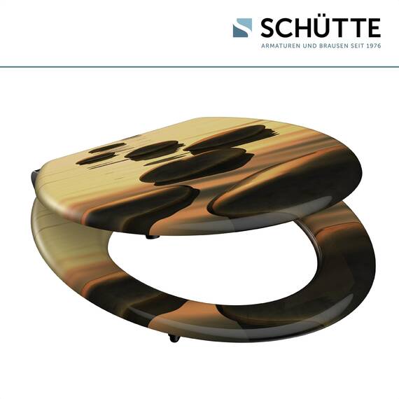 SCHÜTTE WC-Sitz Holzkern SEA STONE, Toilettensitz mit Absenkautomatik, passend für viele handelsübliche WC-Becken, maximale Belastung der Klobrille 150 kg, Motiv auf Brille und Deckel 80127