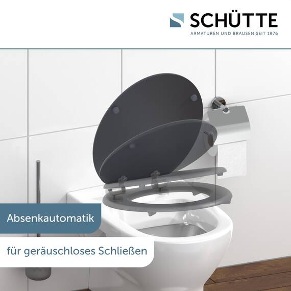 SCHÜTTE WC-Sitz SPIRIT mit Absenkautomatik aus Holz, Toilettendeckel aus MDF, Holzkern Toilettensitz mit Klodeckel, Klobrille -und Deckel belastbar bis 175kg, Anthrazit