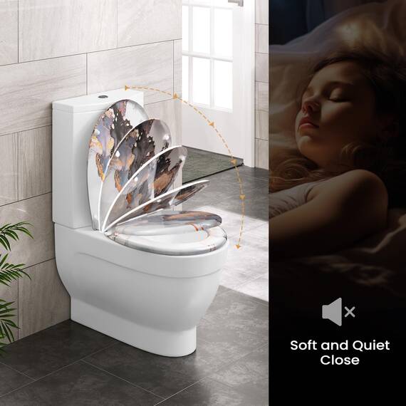 WOLTU Toilettendeckel, WC Sitz mit Absenkautomatik, Klodeckel Klobrille mit Quick-Release-Funktion, O-Form Toilettensitz mit Motiv, Montage von oben unten, 175 kg belastbar