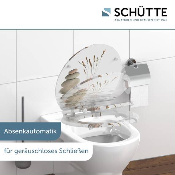 SCHÜTTE WC-Sitz BALANCE mit Absenkautomatik aus Holz, hochwertiger Toilettendeckel mit 175kg Belastbarkeit, Toilettensitz mit Brille, Klodeckel für WC, MDF Holzkern Klobrille mit Motiv