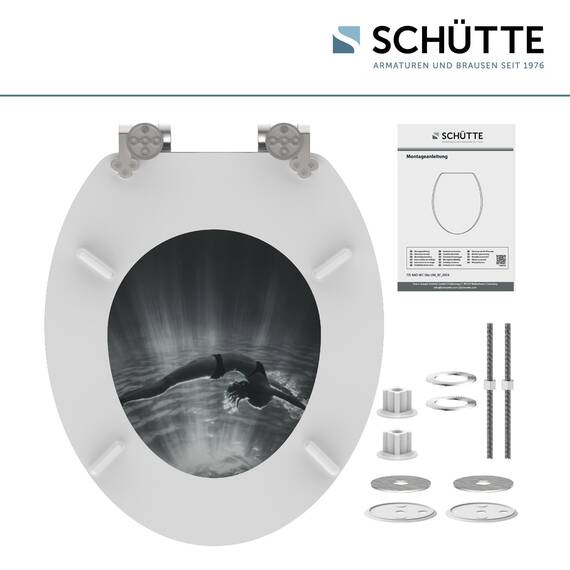 SCHÜTTE WC-Sitz DIVE mit Absenkautomatik aus Holz | Toilettensitz mit Klodeckel | Holzkern Toilettendeckel mit Motiv (maximale Belastung der Klobrille 175 kg) | Bunt