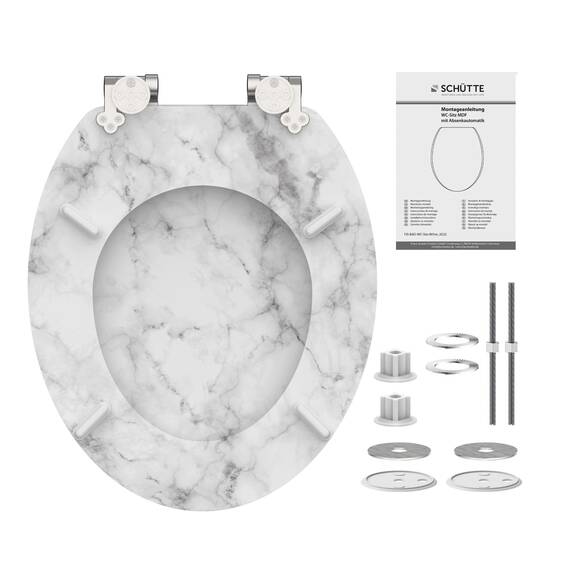 SCHÜTTE WC-Sitz MARMOR mit Absenkautomatik aus Holz, hochwertiger Toilettendeckel mit 175kg Belastbarkeit, Toilettensitz mit Brille, Klodeckel für WC, MDF Holzkern Klobrille mit Motiv