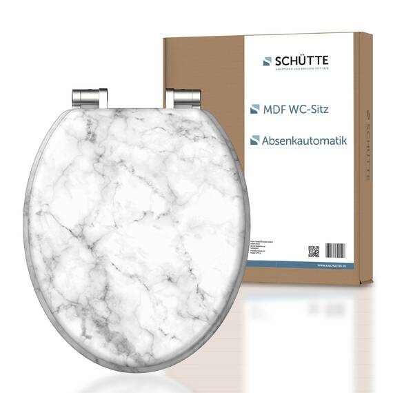 SCHÜTTE WC-Sitz MARMOR mit Absenkautomatik aus Holz, hochwertiger Toilettendeckel mit 175kg Belastbarkeit, Toilettensitz mit Brille, Klodeckel für WC, MDF Holzkern Klobrille mit Motiv