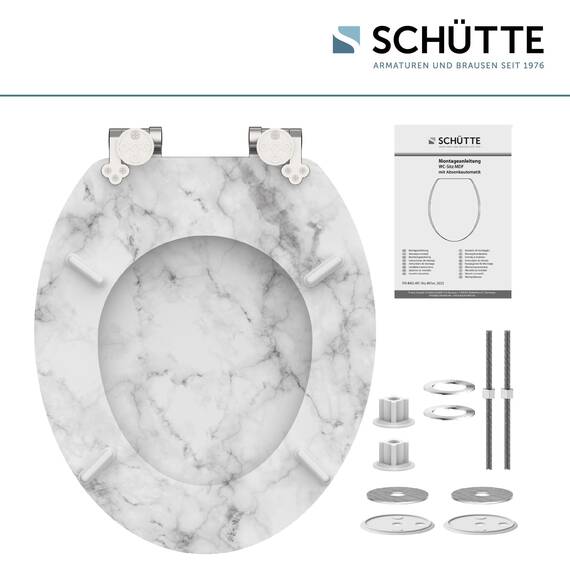 SCHÜTTE WC-Sitz MARMOR mit Absenkautomatik aus Holz, hochwertiger Toilettendeckel mit 175kg Belastbarkeit, Toilettensitz mit Brille, Klodeckel für WC, MDF Holzkern Klobrille mit Motiv
