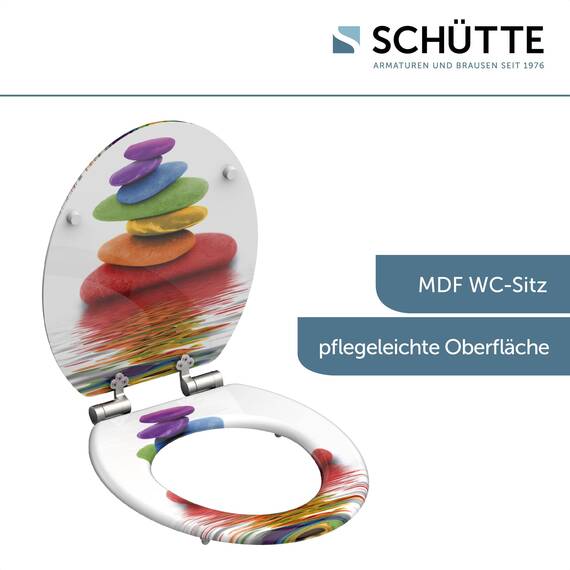 SCHÜTTE WC Sitz Holzkern COLORFUL STONES, Toilettensitz mit Absenkautomatik, passend für viele handelsübliche WC-Becken, max. Belastung der Klobrille 150 kg, Motiv Steine 80120