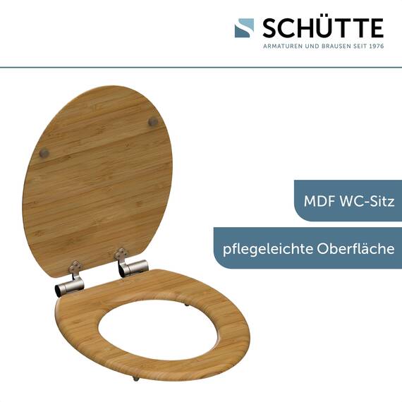SCHÜTTE WC-Sitz NO HURRY mit Absenkautomatik aus Holz, hochwertiger Toilettendeckel mit 175kg Belastbarkeit, Toilettensitz mit Brille, Klodeckel für WC, MDF Holzkern Klobrille mit Motiv