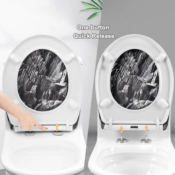 WOLTU Toilettendeckel, WC Sitz mit Absenkautomatik, Klodeckel mit Quick-Release-Funktion, Klobrille O-Form mit Motiv, Montage von oben zu unten, 175 kg belastbar