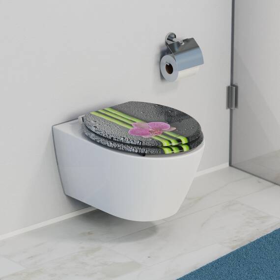 SCHÜTTE WC-Sitz ASIA mit Absenkautomatik aus Holz, hochwertiger Toilettendeckel mit 175kg Belastbarkeit, Toilettensitz mit Brille, Klodeckel für WC, MDF Holzkern Klobrille mit Motiv