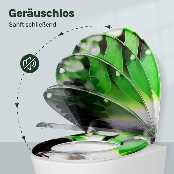WOLTU Toilettendeckel, WC Sitz mit Absenkautomatik, Klodeckel Klobrille mit Quick-Release-Funktion, O-Form Toilettensitz mit Motiv, Montage von oben unten, 175 kg belastbar der Klobrille