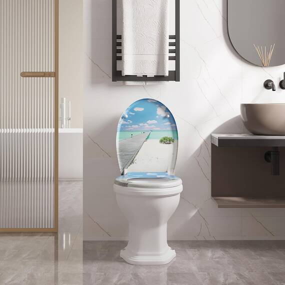 WOLTU Toilettendeckel mit Absenkautomatik, WC Sitz Deckel oval, Klodeckel mit Quick-Release für einfach Reinigung, Klobrille mit verstellbaren Scharnieren, Motiv