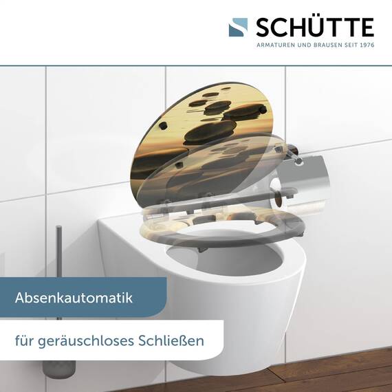 SCHÜTTE WC-Sitz Holzkern SEA STONE, Toilettensitz mit Absenkautomatik, passend für viele handelsübliche WC-Becken, maximale Belastung der Klobrille 150 kg, Motiv auf Brille und Deckel 80127