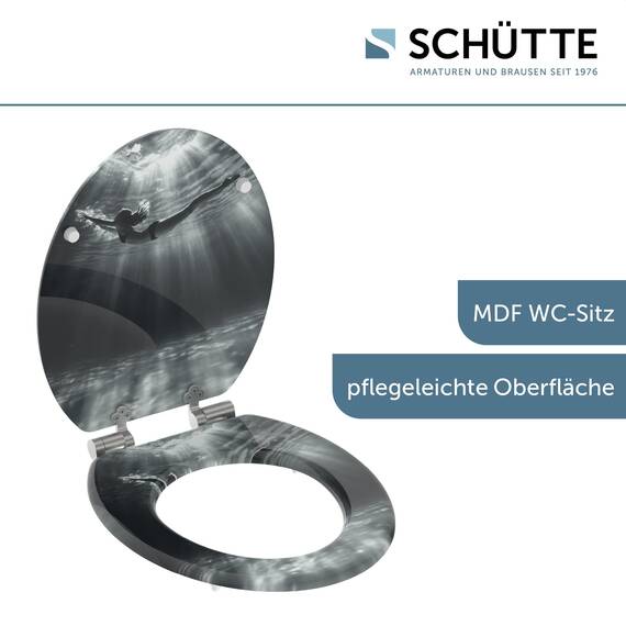 SCHÜTTE WC-Sitz DIVE mit Absenkautomatik aus Holz | Toilettensitz mit Klodeckel | Holzkern Toilettendeckel mit Motiv (maximale Belastung der Klobrille 175 kg) | Bunt
