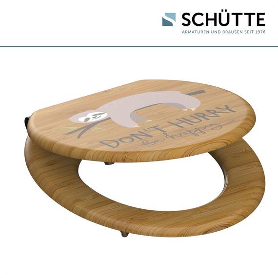 SCHÜTTE WC-Sitz NO HURRY mit Absenkautomatik aus Holz, hochwertiger Toilettendeckel mit 175kg Belastbarkeit, Toilettensitz mit Brille, Klodeckel für WC, MDF Holzkern Klobrille mit Motiv