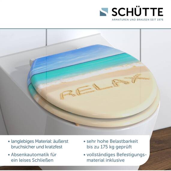 SCHÜTTE WC-Sitz Relax mit Absenkautomatik aus Holz, Toilettendeckel aus MDF, Holzkern Toilettensitz mit Klodeckel, Klobrille -und Deckel belastbar bis 175kg, Motiv