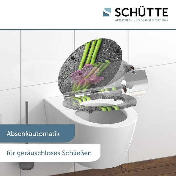SCHÜTTE WC-Sitz ASIA mit Absenkautomatik aus Holz, hochwertiger Toilettendeckel mit 175kg Belastbarkeit, Toilettensitz mit Brille, Klodeckel für WC, MDF Holzkern Klobrille mit Motiv