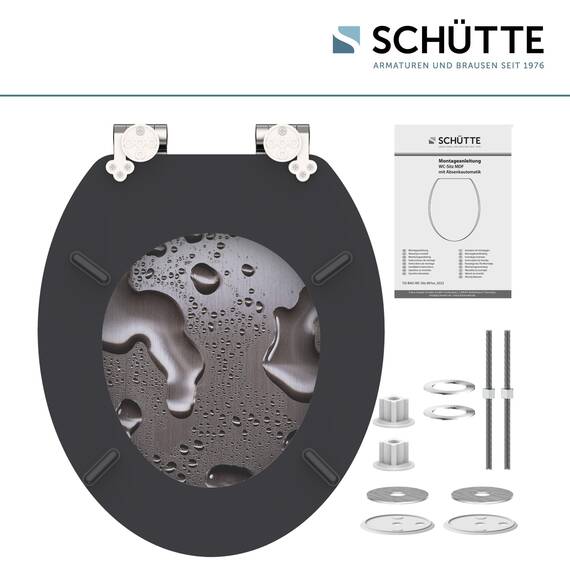 SCHÜTTE WC-Sitz mit Absenkautomatik aus Holz GREY STEEL, Toilettendeckel aus MDF, Holzkern Toilettensitz mit Klodeckel, Klobrille -und Deckel belastbar bis 175kg, Grau