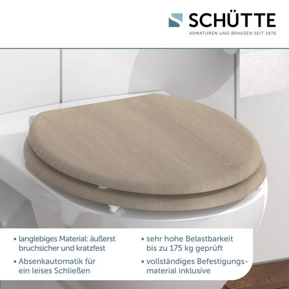SCHÜTTE WC-Sitz MODERN mit Absenkautomatik aus Holz | Toilettensitz mit Klodeckel | Holzkern Toilettendeckel mit Motiv (maximale Belastung der Klobrille 175 kg) | Holz