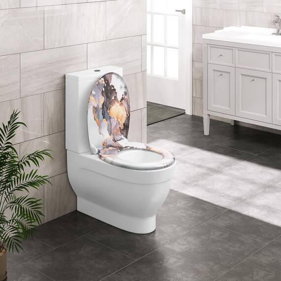 WOLTU Toilettendeckel, WC Sitz mit Absenkautomatik, Klodeckel Klobrille mit Quick-Release-Funktion, O-Form Toilettensitz mit Motiv, Montage von oben unten, 175 kg belastbar