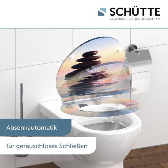 SCHÜTTE WC-Sitz SUNSET mit Absenkautomatik aus Holz | Toilettensitz mit Klodeckel | Holzkern Toilettendeckel mit Motiv (maximale Belastung der Klobrille 175 kg) | Bunt