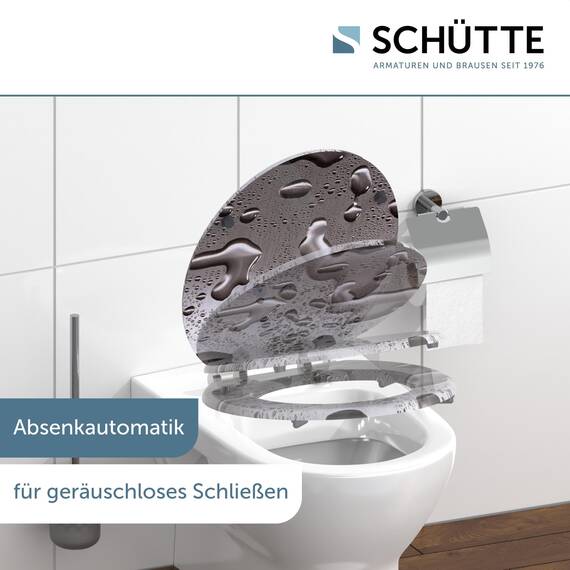 SCHÜTTE WC-Sitz mit Absenkautomatik aus Holz GREY STEEL, Toilettendeckel aus MDF, Holzkern Toilettensitz mit Klodeckel, Klobrille -und Deckel belastbar bis 175kg, Grau