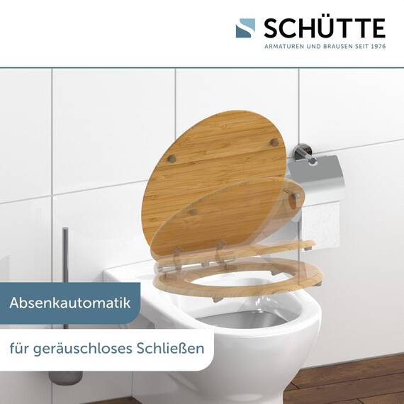 SCHÜTTE WC-Sitz NO HURRY mit Absenkautomatik aus Holz, hochwertiger Toilettendeckel mit 175kg Belastbarkeit, Toilettensitz mit Brille, Klodeckel für WC, MDF Holzkern Klobrille mit Motiv