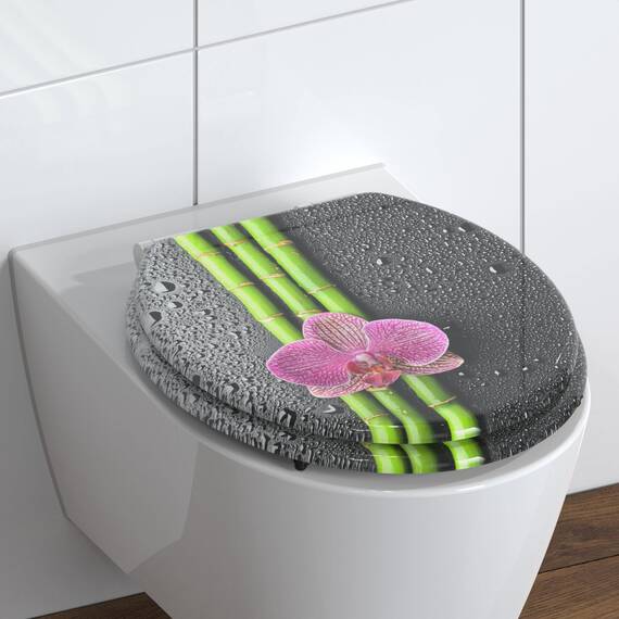 SCHÜTTE WC-Sitz ASIA mit Absenkautomatik aus Holz, hochwertiger Toilettendeckel mit 175kg Belastbarkeit, Toilettensitz mit Brille, Klodeckel für WC, MDF Holzkern Klobrille mit Motiv
