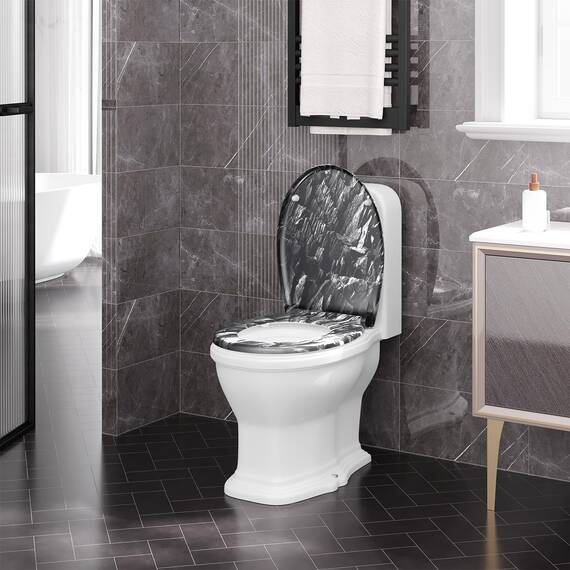 WOLTU Toilettendeckel, WC Sitz mit Absenkautomatik, Klodeckel mit Quick-Release-Funktion, Klobrille O-Form mit Motiv, Montage von oben zu unten, 175 kg belastbar