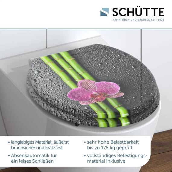 SCHÜTTE WC-Sitz ASIA mit Absenkautomatik aus Holz, hochwertiger Toilettendeckel mit 175kg Belastbarkeit, Toilettensitz mit Brille, Klodeckel für WC, MDF Holzkern Klobrille mit Motiv