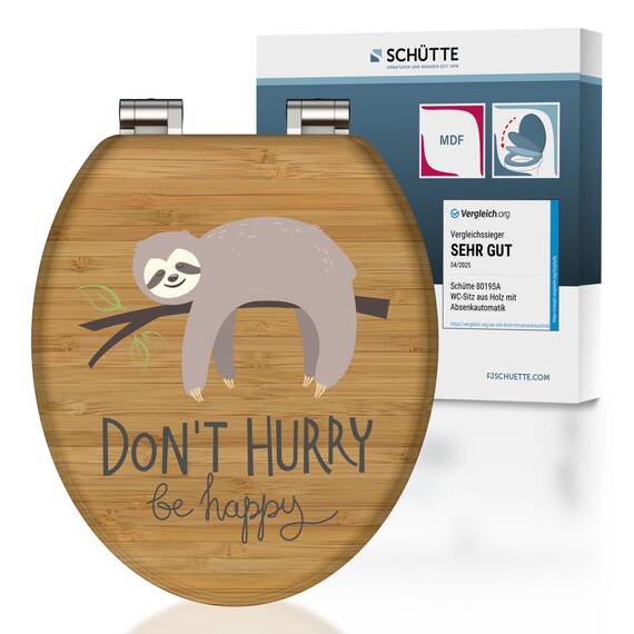 SCHÜTTE WC-Sitz NO HURRY mit Absenkautomatik aus Holz, hochwertiger Toilettendeckel mit 175kg Belastbarkeit, Toilettensitz mit Brille, Klodeckel für WC, MDF Holzkern Klobrille mit Motiv