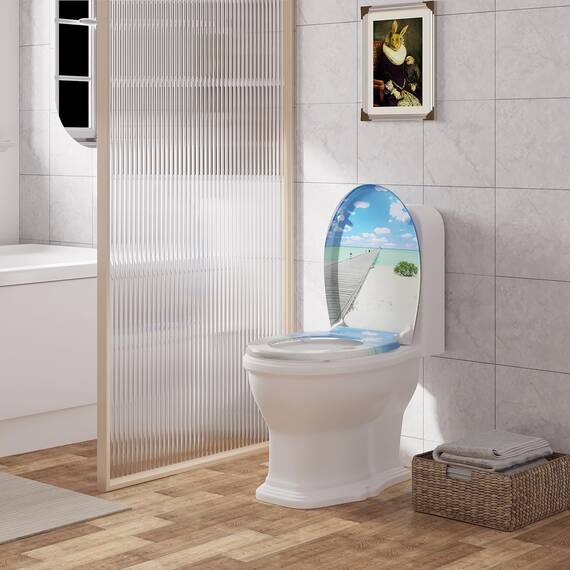 WOLTU Toilettendeckel mit Absenkautomatik, WC Sitz Deckel oval, Klodeckel mit Quick-Release für einfach Reinigung, Klobrille mit verstellbaren Scharnieren, Motiv