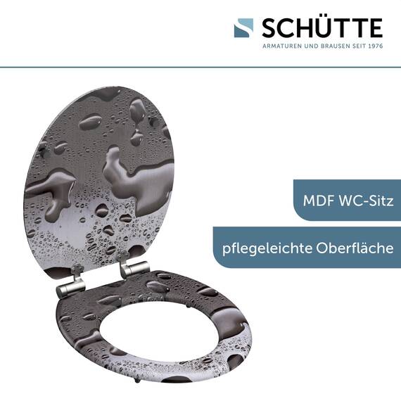 SCHÜTTE WC-Sitz mit Absenkautomatik aus Holz GREY STEEL, Toilettendeckel aus MDF, Holzkern Toilettensitz mit Klodeckel, Klobrille -und Deckel belastbar bis 175kg, Grau
