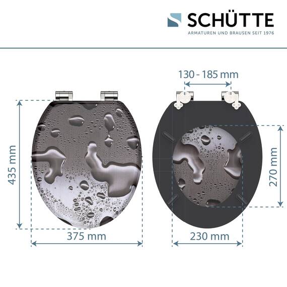 SCHÜTTE WC-Sitz mit Absenkautomatik aus Holz GREY STEEL, Toilettendeckel aus MDF, Holzkern Toilettensitz mit Klodeckel, Klobrille -und Deckel belastbar bis 175kg, Grau