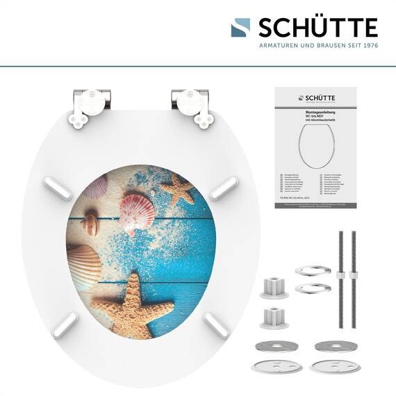 SCHÜTTE WC-Sitz BEACH WOOD mit Absenkautomatik aus Holz | Toilettensitz mit Klodeckel | Holzkern Toilettendeckel mit Motiv (maximale Belastung der Klobrille 175 kg) | Bunt