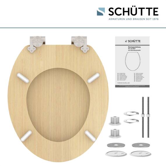 SCHÜTTE WC-Sitz NATRUAL mit Absenkautomatik aus Holz | Toilettensitz mit Klodeckel | Holzkern Toilettendeckel mit Motiv (maximale Belastung der Klobrille 175 kg) | Holz
