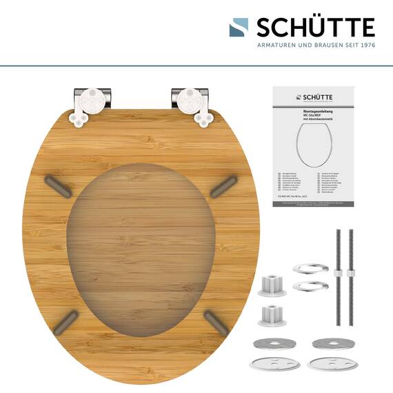SCHÜTTE WC-Sitz NO HURRY mit Absenkautomatik aus Holz, hochwertiger Toilettendeckel mit 175kg Belastbarkeit, Toilettensitz mit Brille, Klodeckel für WC, MDF Holzkern Klobrille mit Motiv