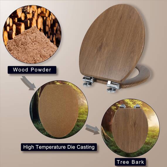 Angol Shiold Toilettensitz, verlängerter Toilettensitz aus geformtem Holz, mit leise schließenden und schnell öffnenden Scharnieren, einfach zu installieren, auch leicht zu reinigen von Angol Shiold