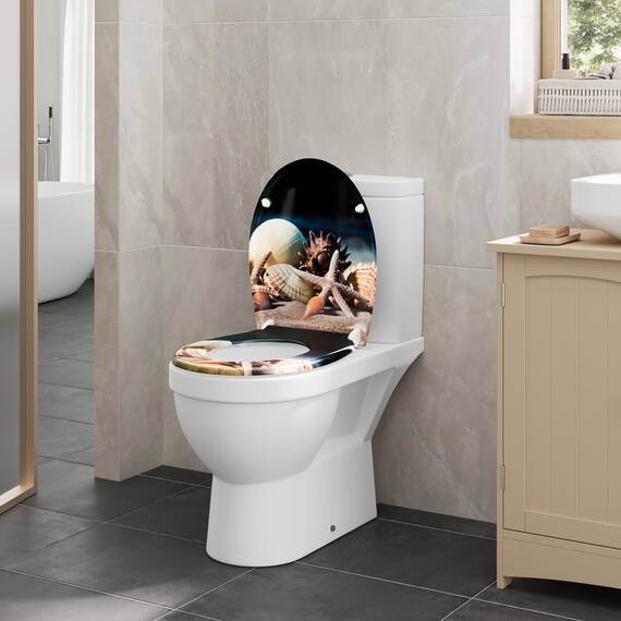 WOLTU Toilettendeckel, WC Sitz mit Absenkautomatik, Klodeckel Quick-Release-Funktion, O-Form-Toilettensitz mit Motiv, Montage oben unten, Duroplast