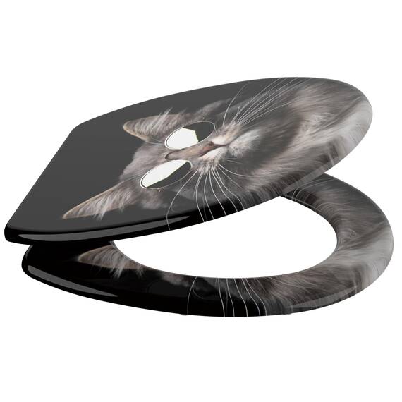 Sanilo WC Sitz mit Absenkautomatik & Schnellverschluss, Toilettendeckel per Knopfdruck abnehmbar, einfache Montage von oben (Cool Cat)