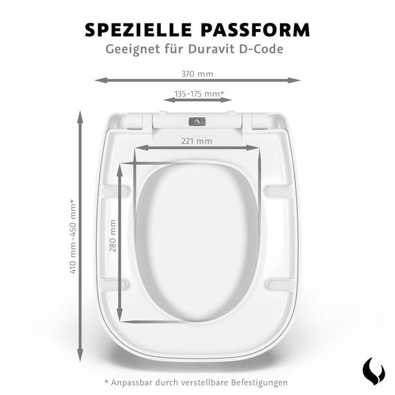 Bullseat WC Sitz passgenau für Duravit D-Code | Toilettendeckel mit Softclose Absenkautomatik | Abnehmbar mit Quick-Release | Antibakterieller Duroplast | Edelstahlbefestigung